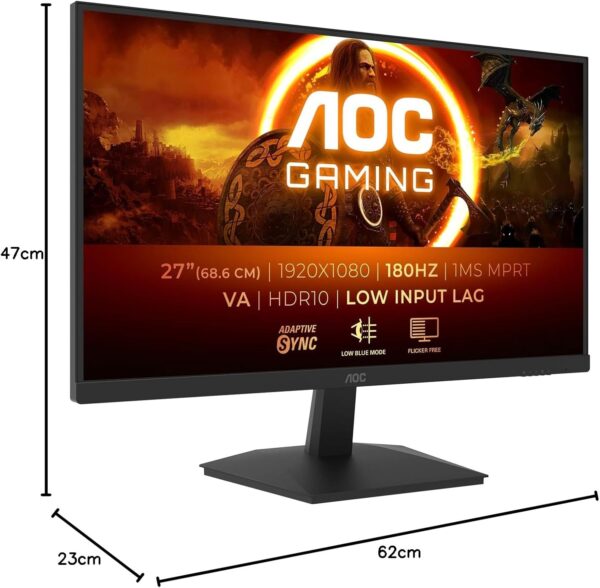 AOC Gaming 27G15N, 27" Full HD Monitor, 180 Hz, Fast VA, 1 ms, Adaptive Sync, HDR10, Low Input Lag (1920 x 1080, HDMI 2.0, DisplayPort 1.4)