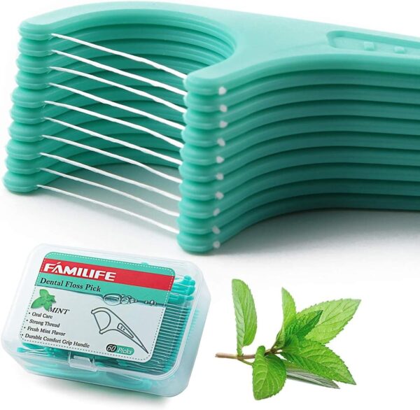 71kZPKaReiL._AC_SL1200_.jpg FAMILIFE Floss Picks, 240 Count Mint Dental Floss Cleaner, Tooth Picks Flossers with 4 Travel Handy Cases, Helps to Fight Tooth Decay and Keep Your Teeth Clean, Flossing Sticks for Family