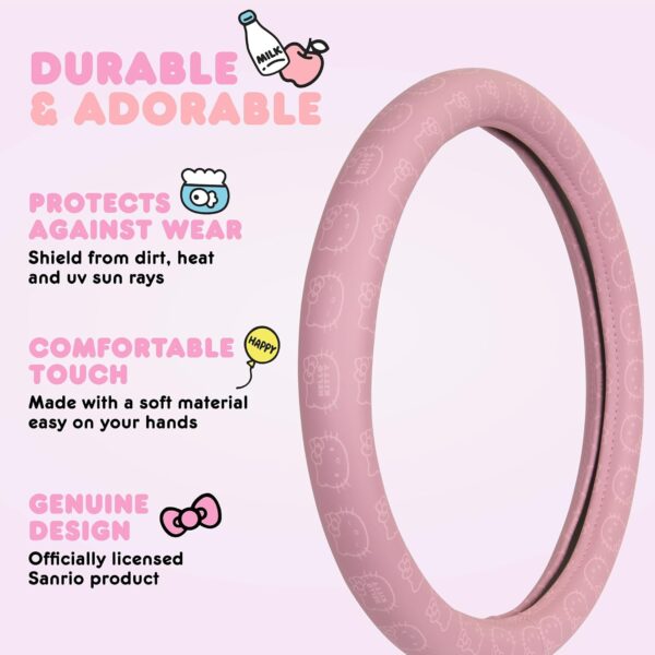 71kfcafPF1L._AC_SL1500_.jpg Carbella Hello Kitty Steering Wheel Cover, Universal Size 14.5-15.5, Pink, Faux Leather, Cute Pink Steering Wheel Cover for Women, Hello Kitty Car Accessories