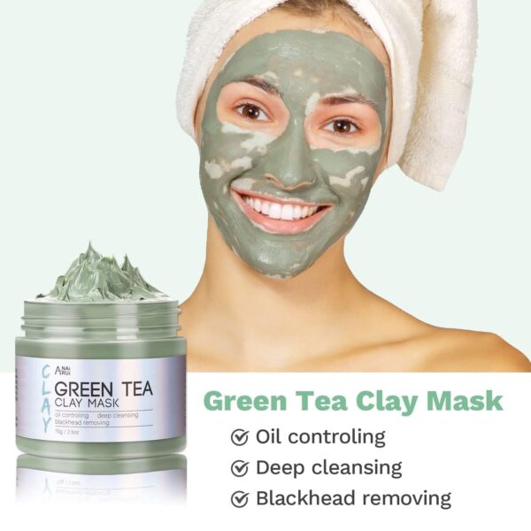 71kn4q6RU7L._SL1500_.jpg ANAI RUI 3 Pcs Face Mask Set - Turmeric Clay Mask - Green Tea Face Mask - Dead Sea Mud Mask for Oily Skin, Blackheads & Pores -Spa Gift Set Self Care for Women Teens 2.5 oz Each