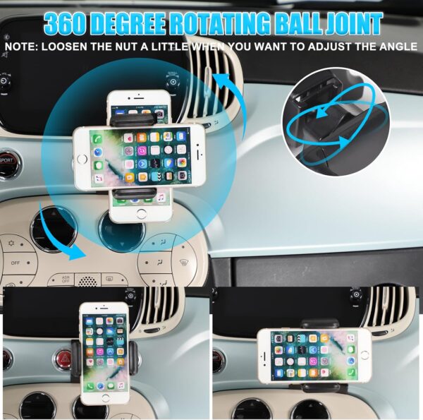 METYOUCAR Car Phone Holder for Fiat 500 2007-2016-2024 Rotatable Fixed Phone Holder for Car Fit for iPhone Android and Universally Smartphones Mount (Clip/A Style)