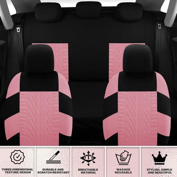17 Car Seat Cover Full Set for Women, Universal Car Seat Cover, Plush Steering Wheel Cover, Fluffy Soft Wool Handbrake Gear, Suspension Accessories Full SUV(Patterned Pink)