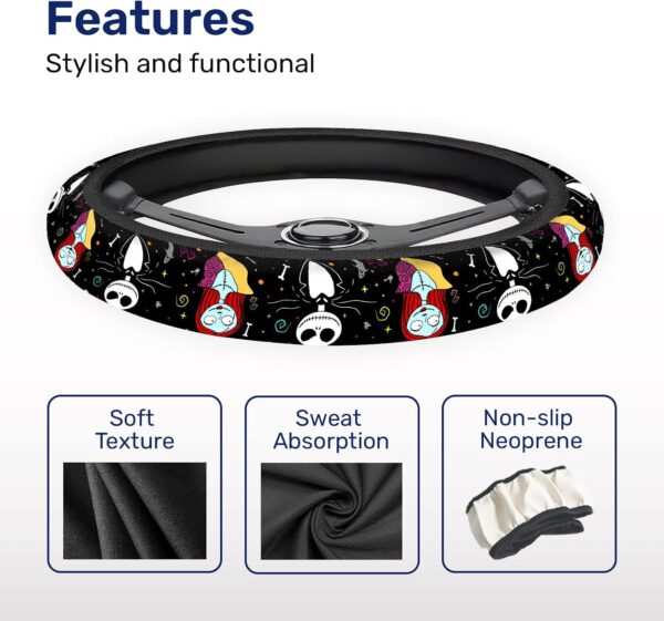 71ldxwIwHlL._AC_SL1500_.jpg GENANY Horror Nightmare Skellington Couple Steering Wheel Cover, Non-Slip Neoprene Car Steering Wheel Cover, Breathable Steering Wheel Covers, Sweat-Absorbing Car Accessories, Gifts for Women, Men