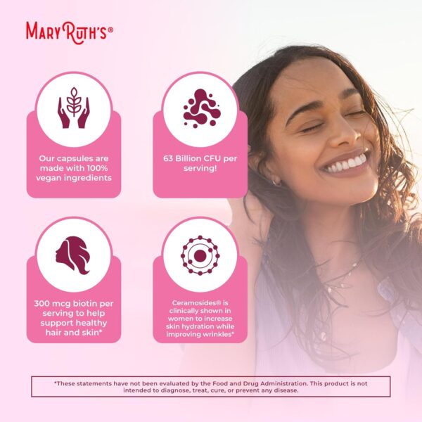 71m-rdjhtsL._AC_SL1500_.jpg MARYRUTH'S Probiotic Beauty Capsules + Red Orange Complex & Ceramosides | Vegan Collagen Support | Anti Aging | Gut Health | Hair Skin and Nails Vitamins | Skin Care | Biotin | Non-GMO | 60 Count