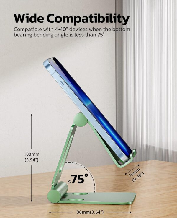 Nulaxy Aluminum Phone Stand for Desk, Adjustable Phone Holder Foldable Metal Stand Mount Cradle Dock Compatible with iPhone 16 15 14 13 12 11 Pro Mini Pro Max Xs XR X 8 7, All Smartphones - Green