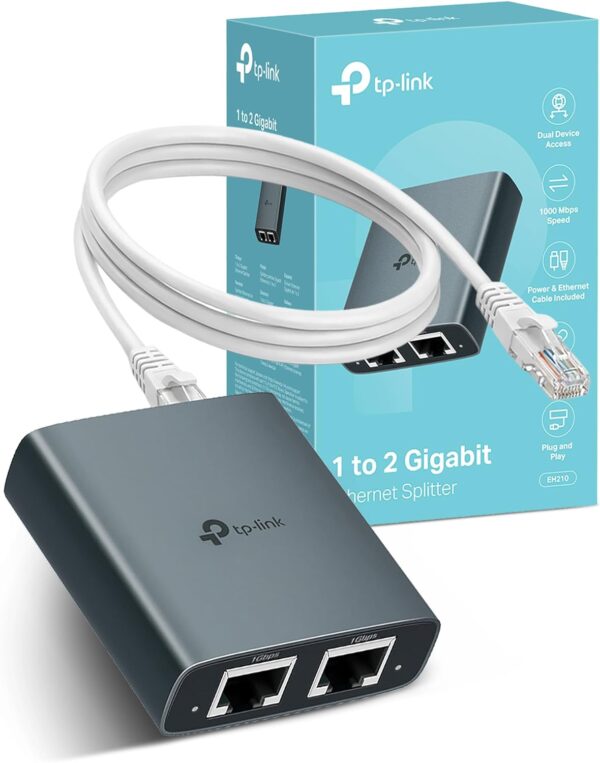 71mLtcV9SqL._AC_SL1500_.jpg TP-Link EH210 Ethernet Splitter,1 to 2 Gigabit Network Switch,1000Mbps High-Speed Ethernet Switch,Plug and Play,LAN RJ45 Internet Splitter with Ethernet/USB Cable for Router,Laptop/PC,TV,Xbox