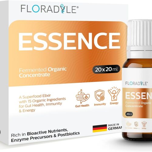 71mO6dmFTyL._AC_SL1500_.jpg Essence | Daily Fermented Superfood Shot for Gut Health, Immunity & Natural Energy | 16 Organic Ingredient | 7-Stage Cascade Fermentation | Vegan, Non-GMO, Gluten-Free| 0.68 fl oz(20 Bottle)