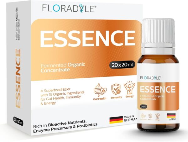 71mO6dmFTyL._AC_SL1500_.jpg Essence | Daily Fermented Superfood Shot for Gut Health, Immunity & Natural Energy | 16 Organic Ingredient | 7-Stage Cascade Fermentation | Vegan, Non-GMO, Gluten-Free| 0.68 fl oz(20 Bottle)
