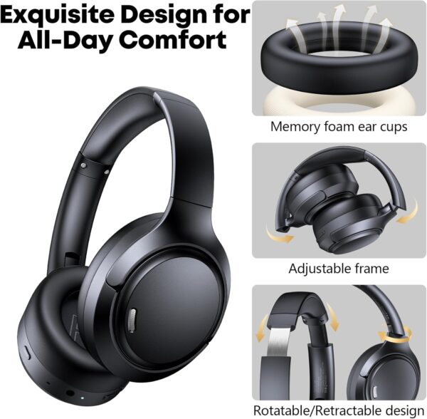 71mhjb31tcL._AC_SL1500_.jpg Hybrid Active Noise Cancelling Bluetooth 6.0 Headphones 120H Long Playtime, 6 ENC Mic, Over Ear Headphones Wireless, Hi-Res Audio, Memory Foam Earcup, Transparency Mode ANC Headphone for Travel Office