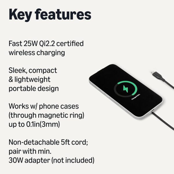 71mqHc6joCL._AC_SL1500_.jpg Amazon Basics 25W Qi2.2 Certified Wireless Charging Pad, MagSafe Compatible for iPhone 17/16/15/14/13/12, Magnetic Compatible for Android, Google Smartphones, Black (Adapter Not Included)