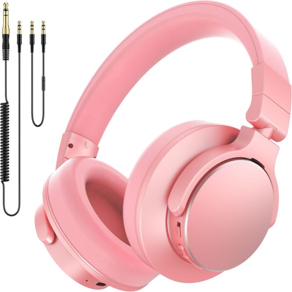 71mxaD6CVL._AC_SL1500_.jpg syndesmos Wireless Over Ear Bluetooth Headphones, Studio Monitor & DJ Headphones with 50mm Drivers, 100H Playtime, 1/4" to 3.5mm Wired Audio Jack for Mixing, Recording, Guitar Amp, Podcast, Pink