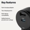 Amazon Basics Fast-Charging Car Charger for Phone and Tablet, 1 USB-C+1 USB-A +1 Built-in 1.5m Coiled Cable USB-C, 60w, Black