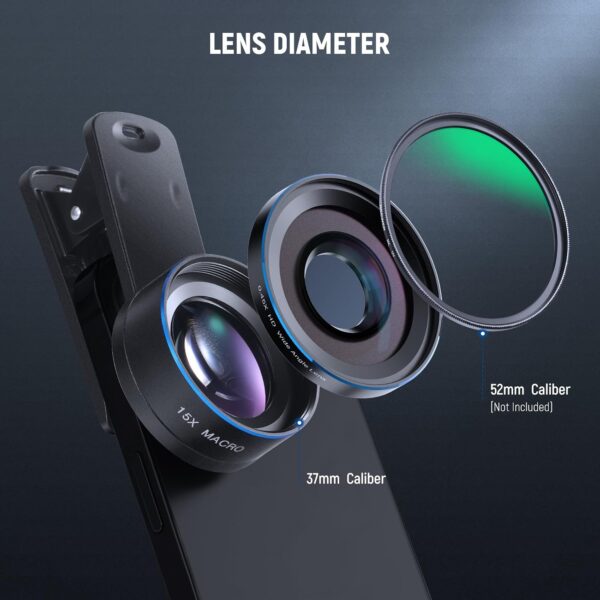 71n2pIvEnL._AC_SL1500_.jpg NEEWER BASICS 2 In 1 Phone Camera Lens Accessories Kit, HD 0.45x Wide Angle + 15x Macro, 37mm Lens Clamp Compatible with iPhone Samsung Android Smartphone, LS-67