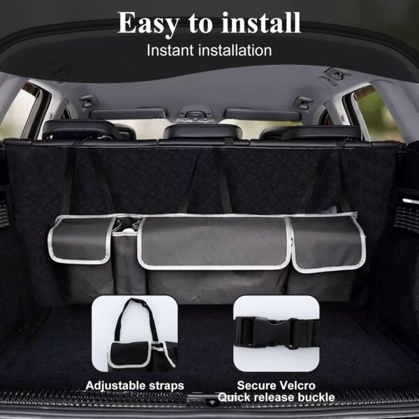 71n82B7wF1L._AC_SL1500_.jpg ASelected Car Trunk Organizer 90 x 25 x 12 cm with Adjustable Straps for SUV Foldable with Multiple Compartments Waterproof PVC Trunk Storage Space Saving, Black