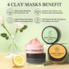 SHVYOG 4Pcs Face Mask Set - Turmeric Clay Mask, Vitamin C, Green Tea, Rose, Dead Sea Mud Mask, Skin Care Mask for Deep Cleansing, Refining Pores, Valentine's Day Gifts for Women- 240g
