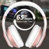 Wireless Bluetooth Headphones Over Ear 65H Playtime HiFi Stereo Headset with Microphone and 6EQ Modes Foldable Bluetooth V6.0 Headphones for Travel Smartphone Computer Laptop Rose Gold