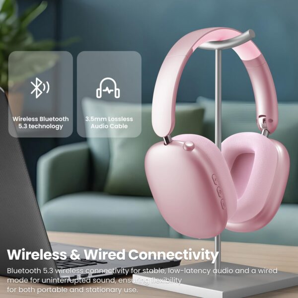 71o73g58EdL._AC_SL1500_.jpg Wentronic Y01 Wireless Noise Canceling Headphones Bluetooth 5.3 Over Ear Headphones with Microphone, Hi-Res Audio, 48H Playtime, Foldable Comfortable Earpads,Compatible with iOS,Android,PC, Pink