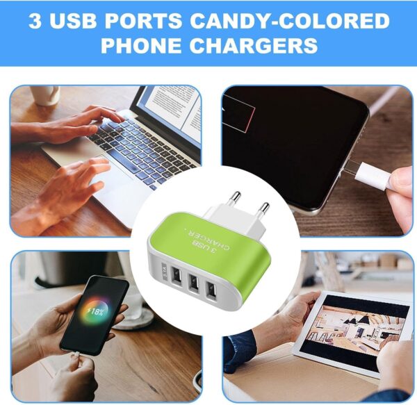 Port USB Charger | 3 Light USB Charger Socket | Smart Multiple Ports, Wall Socket Adapter | for Smartphone and Home Devices