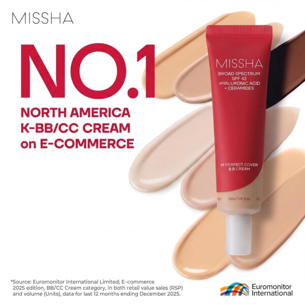 MISSHA M Perfect Cover BB Cream No.21 Light Beige - Light with Cool Undertone SPF 42 PA +++1.69 Fl Oz - Tinted Moisturizer for face with SPF