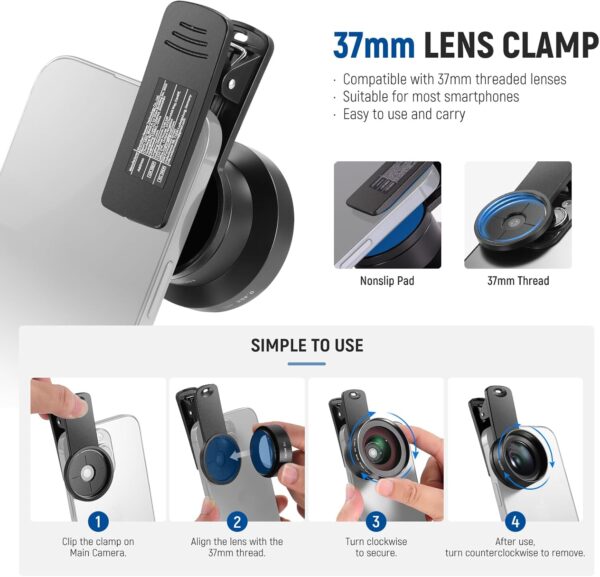 71p3TtpaOWL._AC_SL1500_.jpg NEEWER BASICS 2 In 1 Phone Camera Lens Accessories Kit, HD 0.45x Wide Angle + 15x Macro, 37mm Lens Clamp Compatible with iPhone Samsung Android Smartphone, LS-67