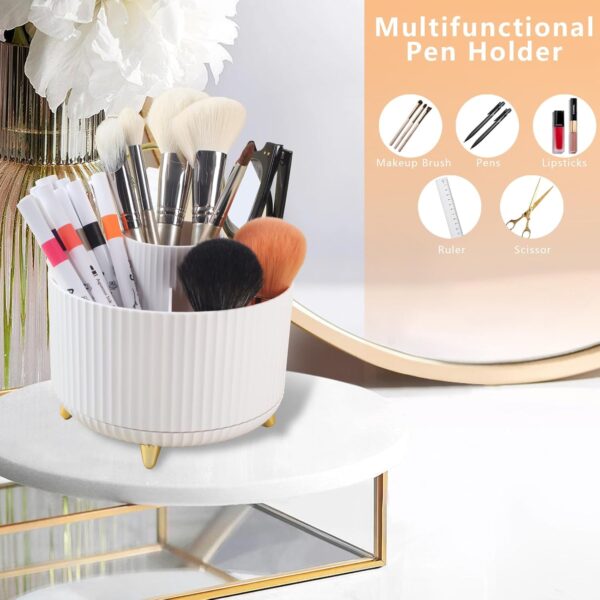 71rQNGjvyHL._AC_SL1500_.jpg Desk Organisers Pen Holder 360° Rotating Makeup Organiser Stationary Desk Organisers with 5 Compartments Pen Pot for Home Office School Classroom, White