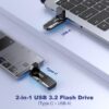 JOIOT USB C Flash Drive 256GB Up to 450MB/s Dual Type-C & USB-A USB 3.2 Solid State Drive USB-C Thumb Drive Compatible with iPhone 15/16 Series Smartphone Tablet Laptop Car Smart TV Game Console