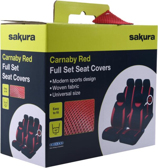 Sakura Car Seat and Headrest Covers Carnaby Red SS5293 - Full Set Universal Size Elasticated Hems Side Airbag Compatible Washable Easy Fit