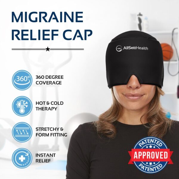 71sKJaGD6JL._AC_SL1500_.jpg Migraine Relief Cap Ice Head Wrap and Hat | Hot/Cold Gel Pack with Face and Eye Mask Compress for Headache Relief - Black