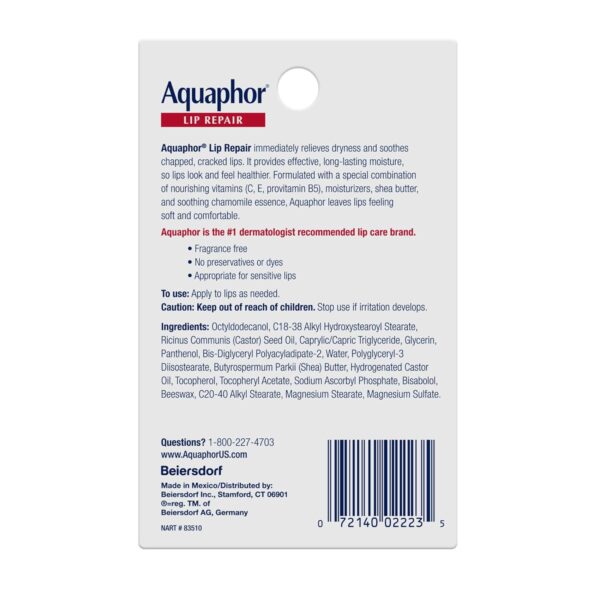 71sb2d77dDL._SL1500_.jpg Aquaphor Lip Repair Ointment, Moisturizing Lip Balm Pack, Relieves Dryness, 0.35 Tube, Pack of 2