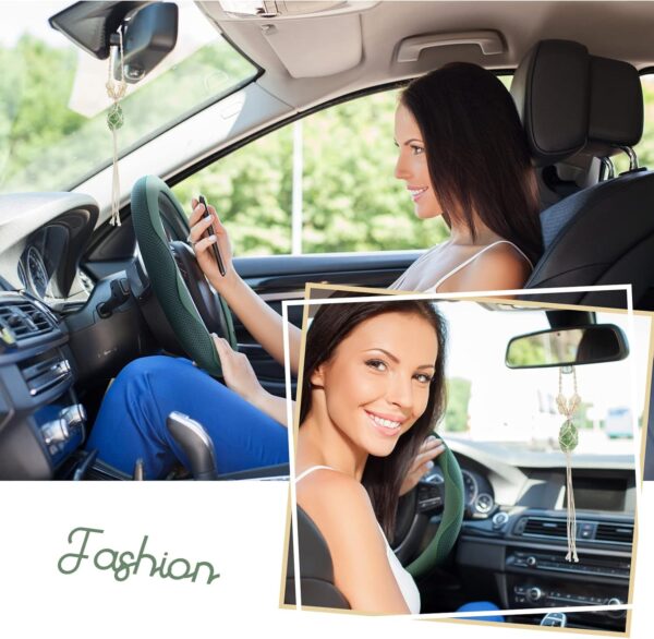 71tHswKUW2L._AC_SL1500_.jpg BBTO Sage Green Car Accessory Set - Steering Wheel Cover, Ceramic Coasters, Daisy Flower Air Vent Clip, Crystal Car Hanging Ornament