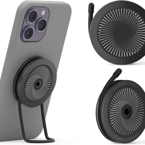 Magnetic Phone Stand Grip for All Smartphones, Fit for MagSafe Accessories, Phone Mount for Bike, Gym, Golf Cart, Airplane, Stroller - Hands-Free Cell Phone Holder for iPhone 12-17 (Black)