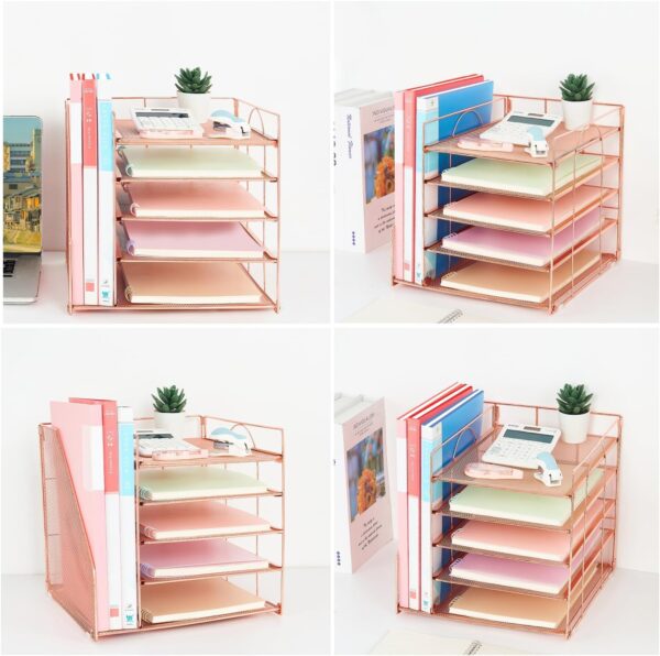 71tpIpZxnWL._AC_SL1500_.jpg LEKETREE Desk Organizer with 5-Tier Paper Letter Tray and File Holder, Desktop Accessories for Office Supplies & Workspace (Rose Gold)
