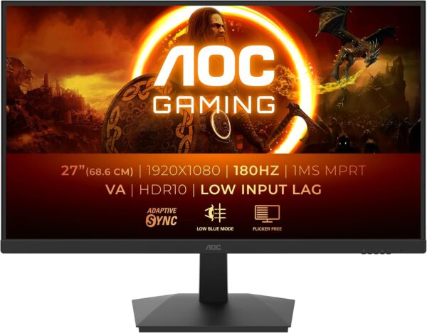AOC Gaming 27G15N, 27" Full HD Monitor, 180 Hz, Fast VA, 1 ms, Adaptive Sync, HDR10, Low Input Lag (1920 x 1080, HDMI 2.0, DisplayPort 1.4)