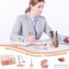 KAAKOW Rose Gold Desk Organizers and Accessories Office Supplies Set Stapler, Pen Holder, Phone Holder, Scissors, Pen, Ruler, 30 Paper Clips, 22 Binder Clip, 20 Tacks and 1000pcs Staples