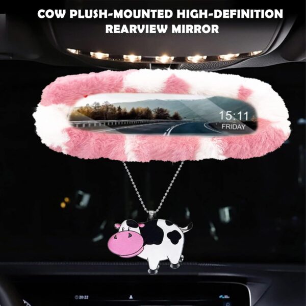 JINGSEN11 11-Piece Fluffy Car Accessories Set - Plush Steering Wheel Covers, Soft Fleece Handbrake & Shift Covers, Non-Slip Car Trim Decorations (Pink)
