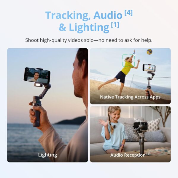 71v3tRw0DPL._AC_SL1500_.jpg DJI Osmo Mobile 8 Advanced Tracking Combo Gimbal Stabilizer for Phone, AI Native Tracking with Audio & Lighting, 360° Pan Rotation, Built-in Extension Rod&Tripod, 10h Battery