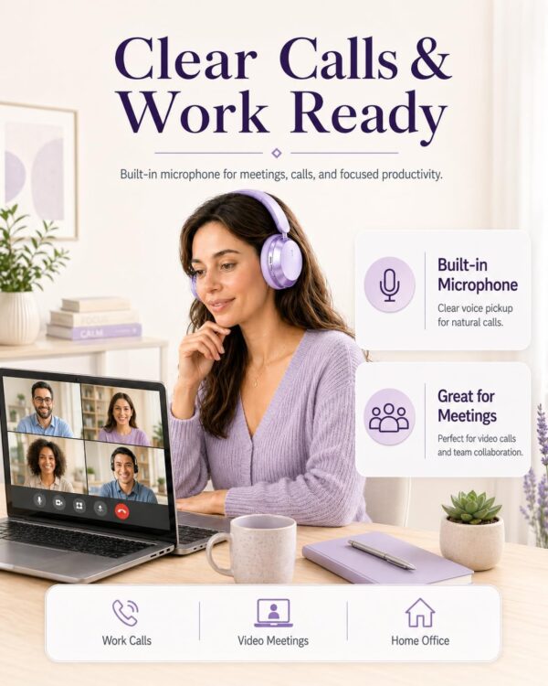 Wentronic Y05 Bluetooth Over-Ear Headphones with Active Noise Cancelling, Hi-Res Audio, 48H Playtime, Built-in Mic, Wired/Wireless, Works with iOS, Android & PC, Purple