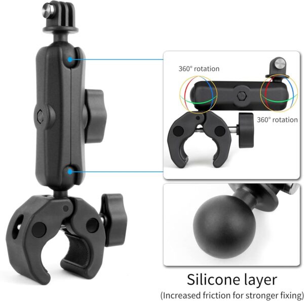 71vnh6Asg2L._AC_SL1500_.jpg SOONSUN Super Clamp Mount with Dual 360° Ball Heads & Phone Holder, Heavy-Duty Camera Clamp Mount for GoPro Hero 13 12 11 10 9, Insta360, DJI Osmo, DSLR, Smartphones & Action Camera