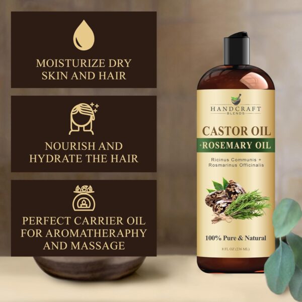71voiDOUJJL._SL1500_.jpg Handcraft Blends Castor Oil with Rosemary Oil 8 Fl Oz | 100% Pure and Natural | Premium Grade Carrier Oil | Hair, Eyelashes and Eyebrows | Hair and Body