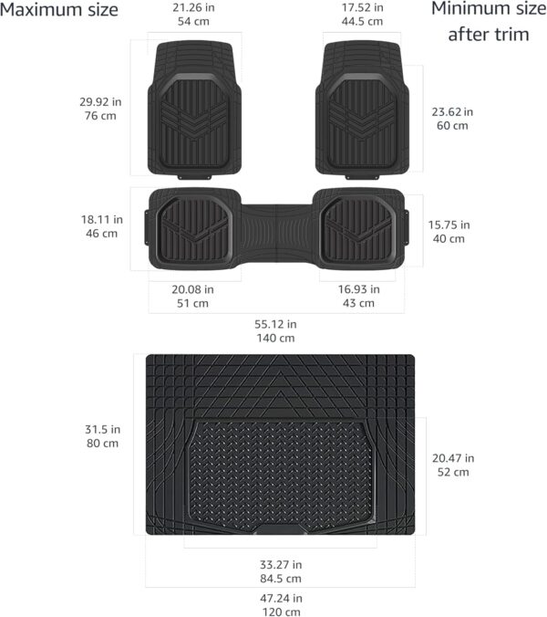 71w6oItSIAL._AC_SL1500_.jpg Amazon Basics Deep Dish Universal Heavy Duty PVC Floor Mats Set 4 piece with Cargo Liner, All-Weather Protection waterproof Trim To Fit for Cars, Automotive, SUVs, Sedan, Trucks, Black