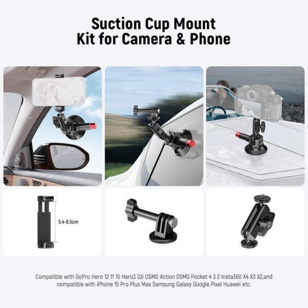 71wJcIZA35L._AC_SL1500_.jpg NEEWER 3" Suction Cup Camera Mount Bracket with Ball Head Magic Arm, 1/4" ARRI Holes, Quick Release Car Mount with Holder & Action Cam Adapter Compatible with DJI Insta360, CA104
