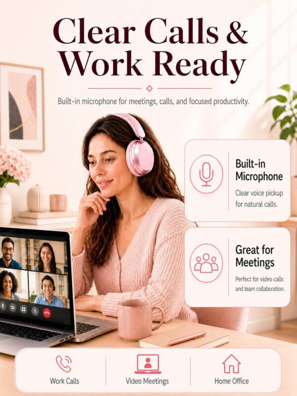Wentronic Y05 Bluetooth Over-Ear Headphones with Active Noise Cancelling, Hi-Res Audio, 48H Playtime, Built-in Mic, Wired/Wireless, Works with iOS, Android & PC, Pink