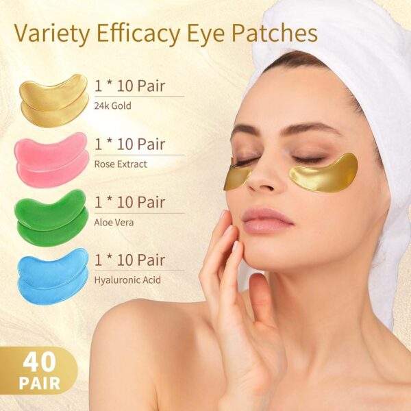 71wuyTYD7sL._SL1500_.jpg Under Eye Patches, 40 Pairs Eye Mask for Dark Circles, Puffy Eyes, Undereye Bags,Wrinkles,Eye Mask Patches with 24K Gold, Hyaluronic Acid,Rose & Aloe Vera, Eye Treatment Skin Care for Men & Women Gift