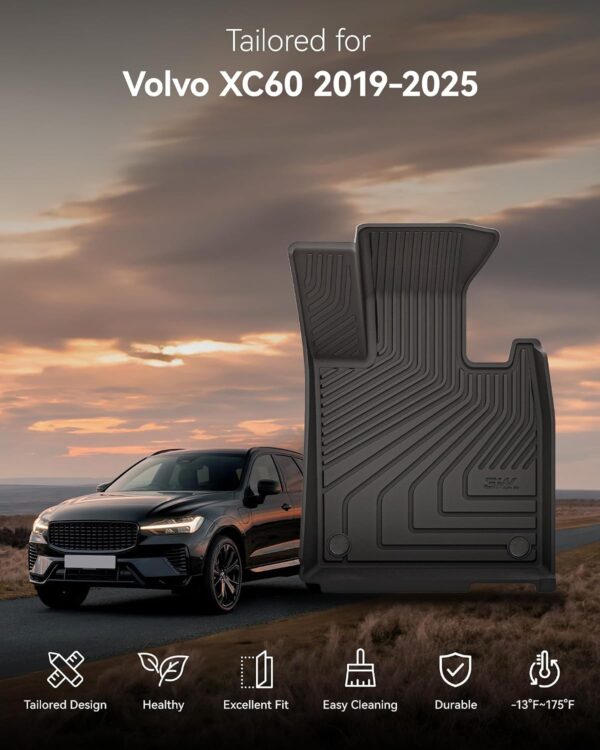 3W Floor Mats & Boot liner Fit for Volvo XC60 2019-2026, All Weather Dog Friendly TPE Car Mat, Waterproof Anti-Slip Easy to Clean Heavy Duty Trunk Mat Volvo Accessories