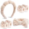 VELSCRUN 6 Pack Spa Headband, Makeup Headband, Face Wash Headbands, Skincare Headbands, Brown Sponge Hair Band Bow Tie Spa Head Band for Washing Face Wristband Set Hair Accessories for Women