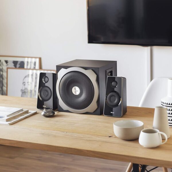 Trust Tytan 2.1 PC Speakers with Subwoofer, 120W (60W RMS), UK Plug, Sound System with Wired Volume Control, Jack 3.5 mm, Computer Speakers for PC, Laptop, TV, Tablet and Smartphone - Black