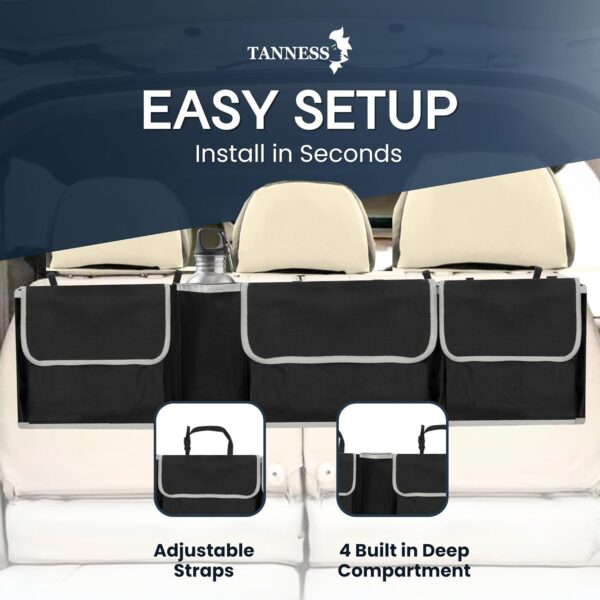 71yuF6n9LEL._AC_SL1500_.jpg TANNESS Car Boot Seat Organiser with Adjustable Straps - Storage Accessories Organisers - Seat Back Protectors, Medium Large Interior Travel Storage, Foldable Cargo Net Car Backseat Cover Gadgets