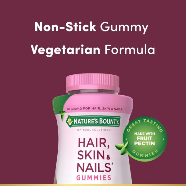 71zCUSCW3rL._AC_SL1500_.jpg Nature's Bounty Optimal Solutions Hair, Skin and Nails Pectin Gummies, 2500 mcg Biotin Per Serving, No Stick Gummy, Vegetarian Formula, Strawberry Flavor, 200 count, 100 Total Servings