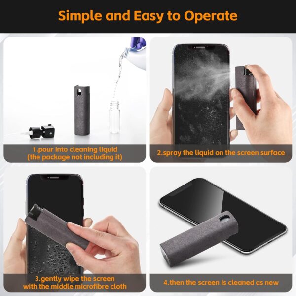 Alyvisun Screen Cleaner Kit (Liquid NOT Included), 3 in 1 Screen Cleaner Tool with Microfiber Cloth, Portable Refillable Laptop Screen Cleaner Spray Bottle for Phone/TV/Monitor/Computer/Car Screen