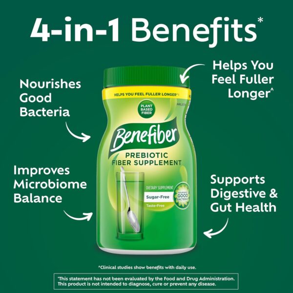 Benefiber Daily Prebiotic GLP-1 Friendly Fiber Supplement Powder for Digestive Health, Unflavored - 250 Teaspoons (17.6 Ounces)